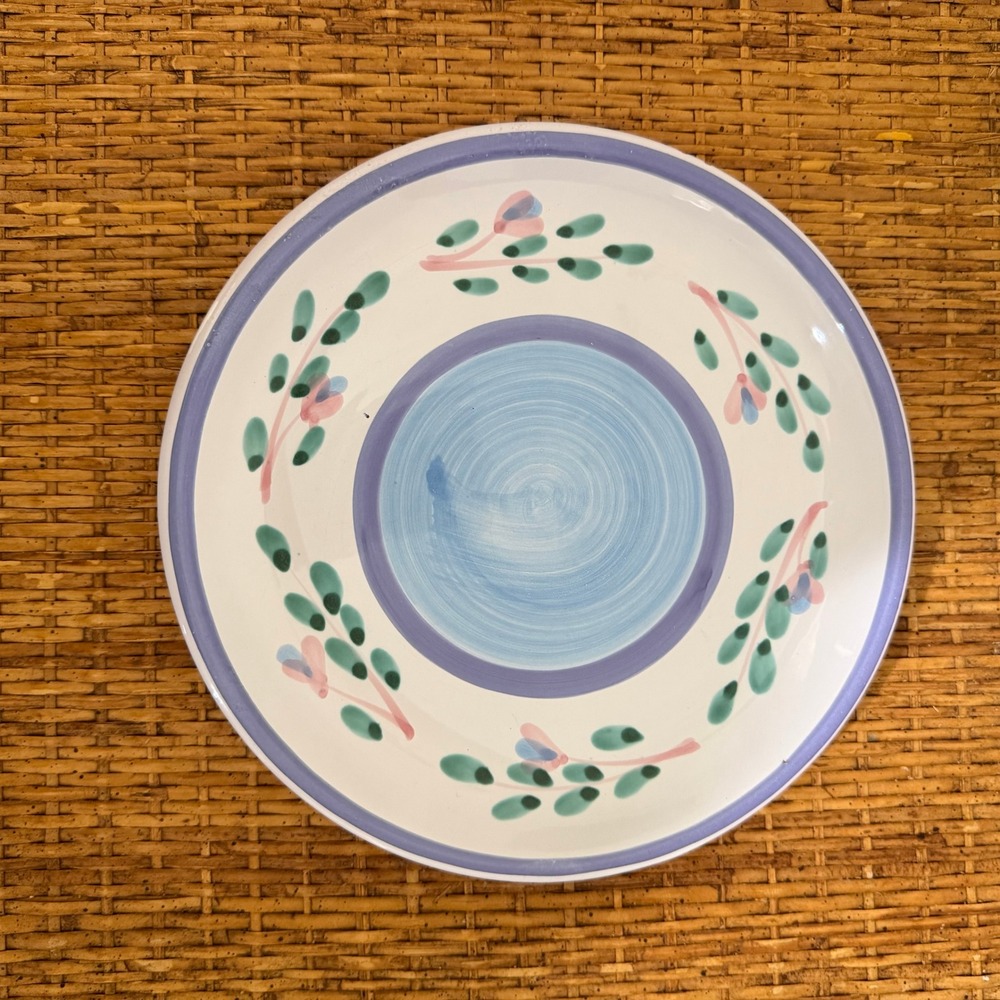 Caleca Blue Garland Hand Painted Italy Blue Floral Salad Plates Set of 4 ~8in